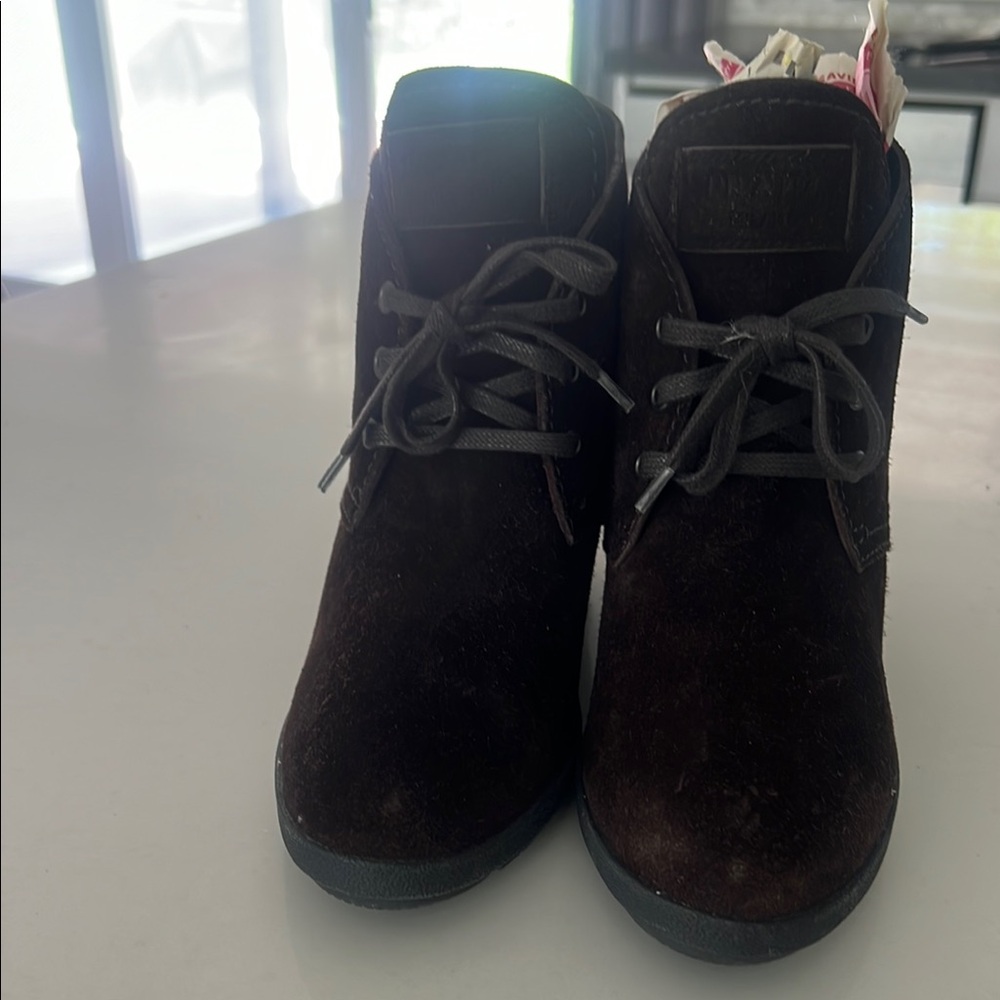 Dark Brown Prada Suede Ankle Boots